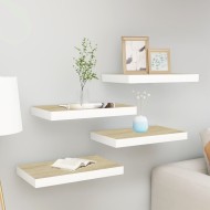 4 db fehér-tölgyszínű mdf lebegő fali polc 40 x 23,5 x 3,8 cm