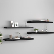 4 db fekete mdf fali polc 80 x 23,5 x 3,8 cm