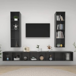 4 db magasfényű szürke forgácslap fali tv-szekrény