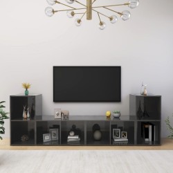 4 db magasfényű szürke forgácslap tv-szekrény 72 x 35 x 36,5 cm