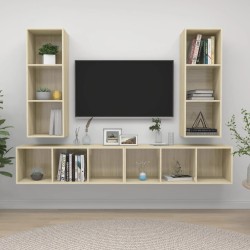 4 db tölgyszínű forgácslap falra szerelhető tv-szekrény