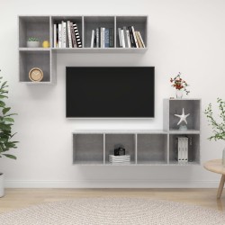 4 részes betonszürke forgácslap tv-szekrény szett