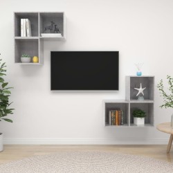 4 részes betonszürke forgácslap tv-szekrény szett