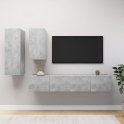 4 részes betonszürke forgácslap tv-szekrényszett