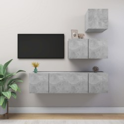 4 részes betonszürke forgácslap tv-szekrényszett