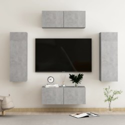 4 részes betonszürke forgácslap tv-szekrényszett