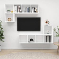4 részes fehér forgácslap tv-szekrény szett