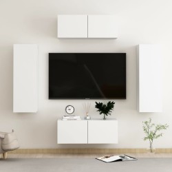 4 részes fehér forgácslap tv-szekrényszett
