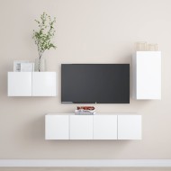 4 részes fehér forgácslap tv-szekrényszett