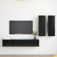4 részes fekete forgácslap tv-szekrényszett