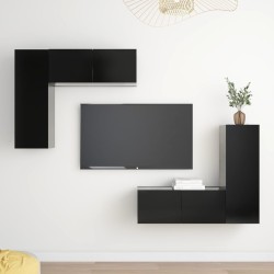 4 részes fekete forgácslap tv-szekrényszett