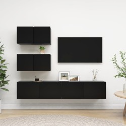 4 részes fekete forgácslap tv-szekrényszett