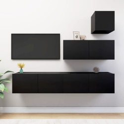 4 részes fekete forgácslap tv-szekrényszett