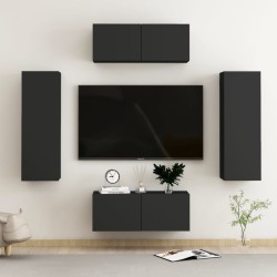 4 részes fekete forgácslap tv-szekrényszett