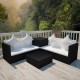 4-részes fekete polyrattan kerti bútorszett párnákkal 4-részes fekete polyrattan kerti bútorszett párnákkal