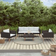 4 részes fekete polyrattan kerti ülőgarnitúra párnákkal