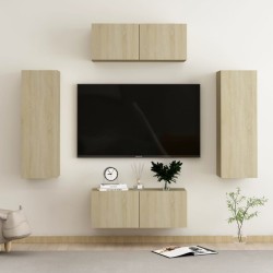 4 részes sonoma-tölgyszínű forgácslap tv-szekrényszett