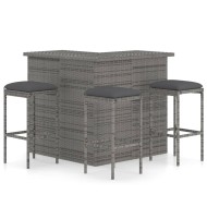 4 részes szürke polyrattan kerti bárszett párnával