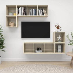4 részes tölgyszínű forgácslap tv-szekrény szett