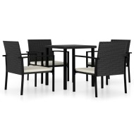 5 részes fekete polyrattan kerti étkezőgarnitúra