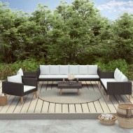 5 részes fekete polyrattan kerti ülőgarnitúra párnákkal