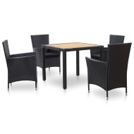 5 részes fekete polyrattan kültéri étkezőgarnitúra párnákkal