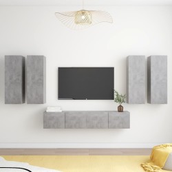6 részes betonszürke forgácslap tv-szekrényszett