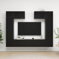 6 részes fekete forgácslap tv-szekrényszett