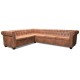6 személyes barna műbőr chesterfield sarok kanapé