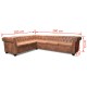 6 személyes barna műbőr chesterfield sarok kanapé