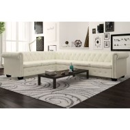 6 személyes fehér műbőr chesterfield sarok kanapé