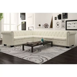 6 személyes fehér műbőr chesterfield sarok kanapé