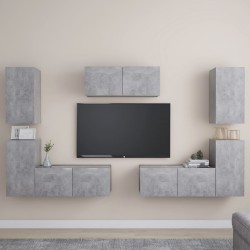 7 részes betonszürke forgácslap tv-szekrényszett