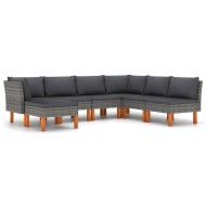 7 részes szürke polyrattan kerti ülőgarnitúra párnákkal