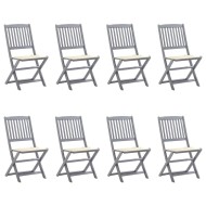 8 db összecsukható tömör akácfa kerti szék párnákkal