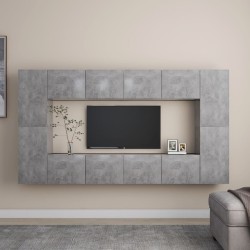 8 részes betonszürke forgácslap tv-szekrényszett