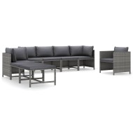 8 részes szürke polyrattan kerti ülőgarnitúra párnákkal