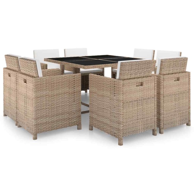 9 részes bézs polyrattan kültéri étkezőszett párnákkal 9 részes bézs polyrattan kültéri étkezőszett párnákkal