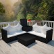 4-részes fekete polyrattan kerti bútorszett párnákkal 4-részes fekete polyrattan kerti bútorszett párnákkal