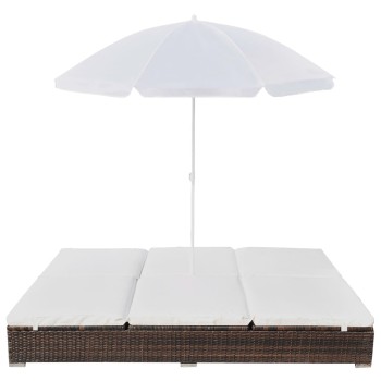Barna polyrattan napozóágy napernyővel