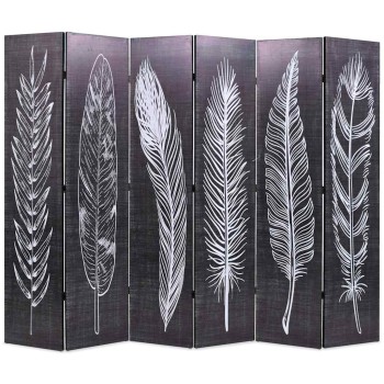Fekete-fehér toll mintás paraván 228 x 170 cm
