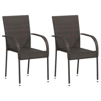 2 db barna polyrattan rakásolható kültéri szék