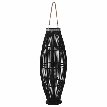 Fekete bambusz függő gyertyatartó lámpás, 95 cm