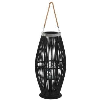 Fekete bambusz függő gyertyatartó lámpás, 60 cm