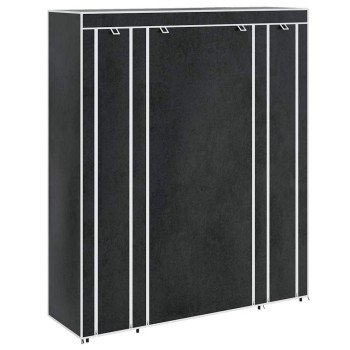 Fekete szövet ruhásszekrény tárolórekeszekkel 45x150x176 cm