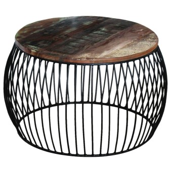 Kerek tömör újrahasznosított fa dohányzóasztal 68 x 37 cm