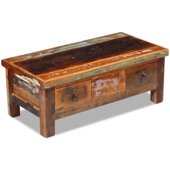 Tömör újrahasznosított fa fiókos dohányzóasztal 90 x 45 x 35 cm