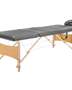 4 zónás antracitszürke masszázsasztal fa vázzal 186 x 68 cm