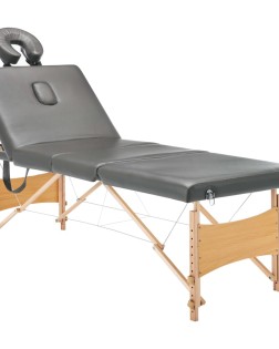 4 zónás antracitszürke masszázsasztal fa vázzal 186 x 68 cm