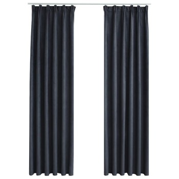 2 db antracitszürke sötétítőfüggöny kampókkal 140 x 175 cm